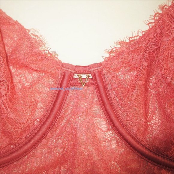 38C/L VICTORIA SECRET Unlined Long Line Bra Top Set Bustier V-String panty lace - Picture 10 of 11